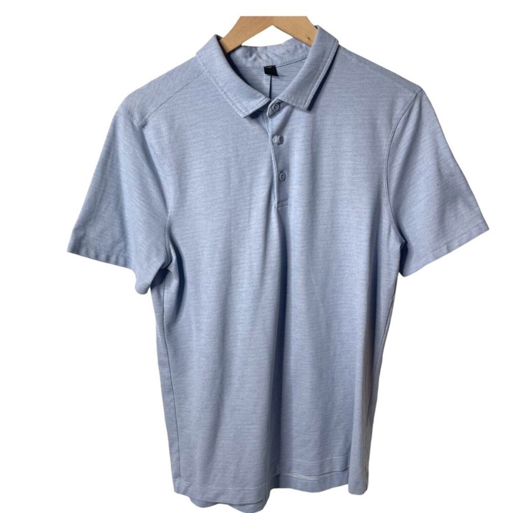 Lululemon Evolution Short Sleeve Polo Shirt Pique Fabric Heathered Blue Medium